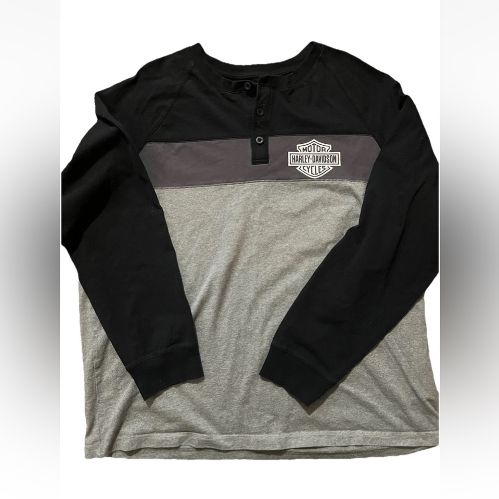 Sz 2XL Men’s Harley Davidson Cotton Blend Lomg Sleeve Henley Shirt /Gray Black